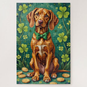 Vizsla St Patrick’s Day Elegant Lucky Dog Jigsaw Puzzle
