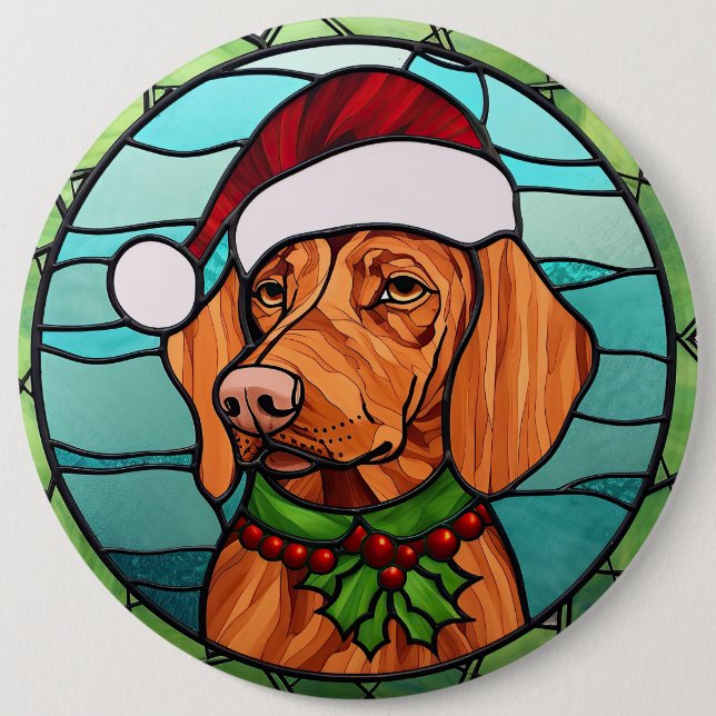 Vizsla Stained Glass Christmas  6 Cm Round Badge (Front)