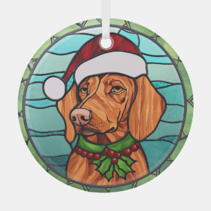 Vizsla Stained Glass Christmas  Glass Tree Decoration