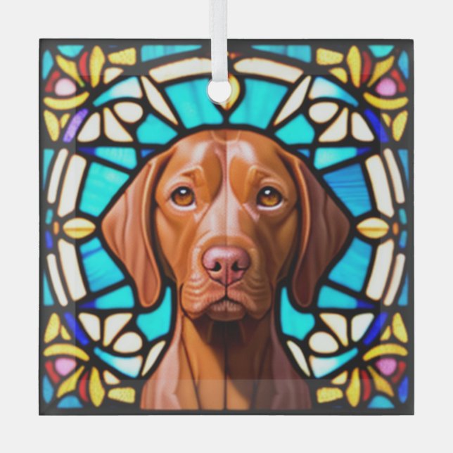 Vizsla "Stained Glass"  Glass Tree Decoration (Front)