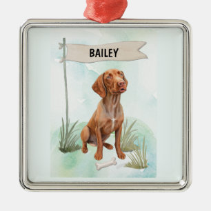 Vizsla Watercolor Personalised Dog Metal Ornament