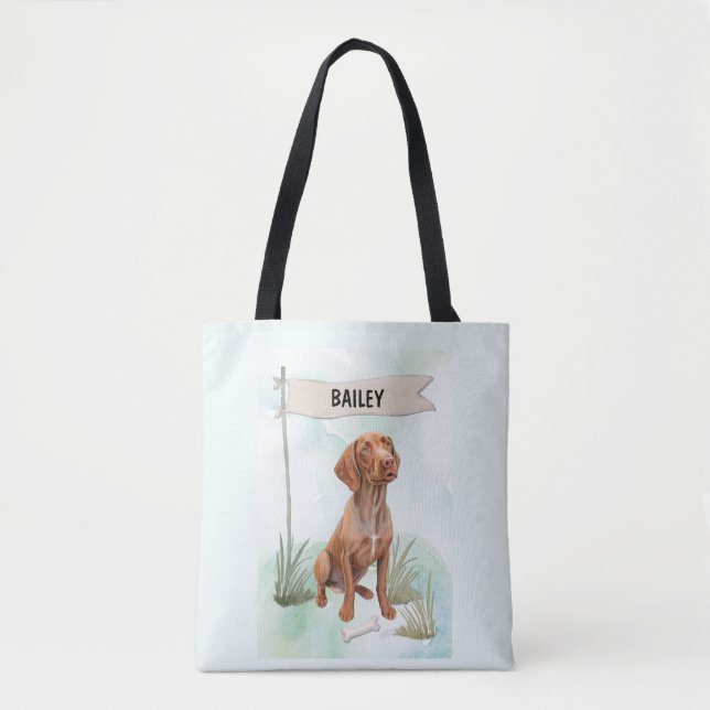 Vizsla Watercolor Personalised Dog Tote Bag (Front)