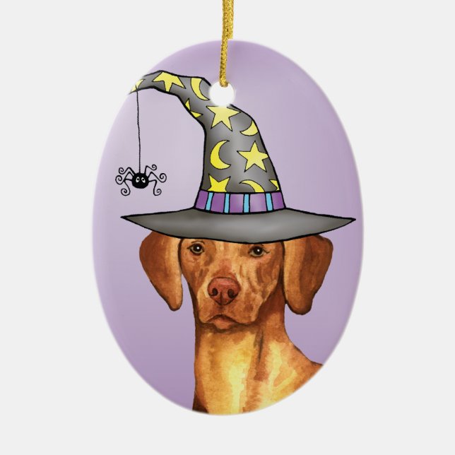 Vizsla Witch Ceramic Tree Decoration (Front)