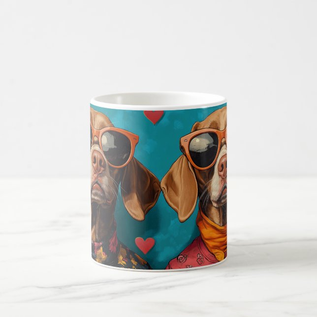 Vizsla with Heart Roses Valentine's Day  Coffee Mug (Center)