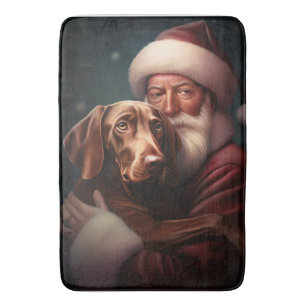 Vizsla With Santa Claus Festive Christmas Bath Mat