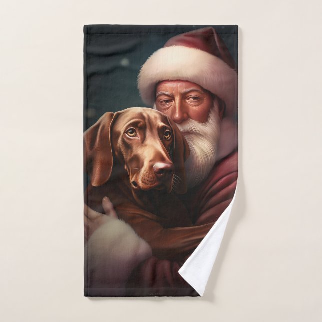 Vizsla With Santa Claus Festive Christmas Bath Towel Set (Hand Towel)