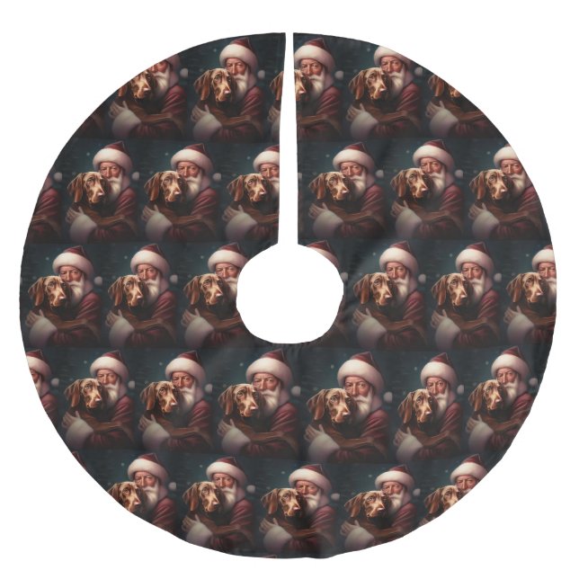 Vizsla With Santa Claus Festive Christmas Brushed Polyester Tree Skirt (Front)