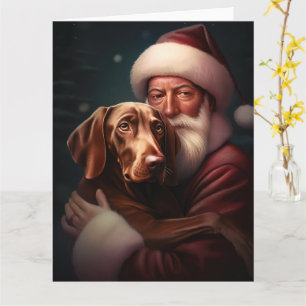 Vizsla With Santa Claus Festive Christmas Card