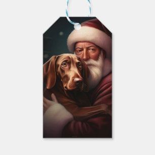 Vizsla With Santa Claus Festive Christmas Gift Tags