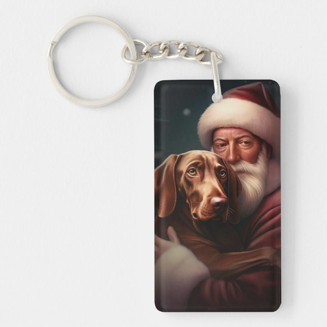 Vizsla With Santa Claus Festive Christmas Key Ring (Front)