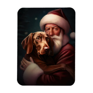 Vizsla With Santa Claus Festive Christmas Magnet