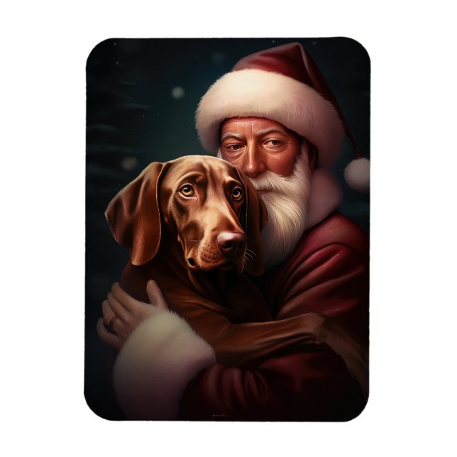 Vizsla With Santa Claus Festive Christmas Magnet (Vertical)