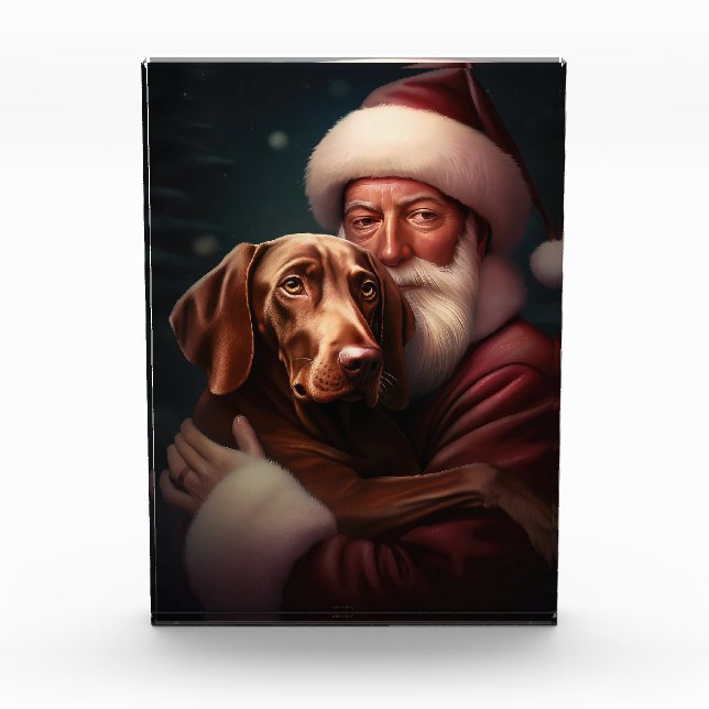 Vizsla With Santa Claus Festive Christmas Photo Block (Front)