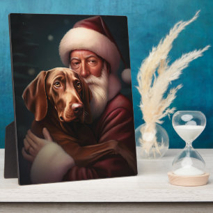 Vizsla With Santa Claus Festive Christmas Plaque