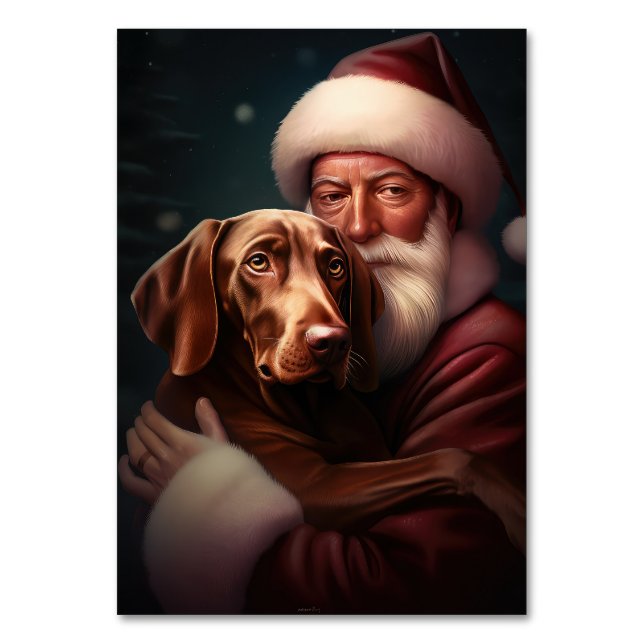 Vizsla With Santa Claus Festive Christmas Table Number (Front)