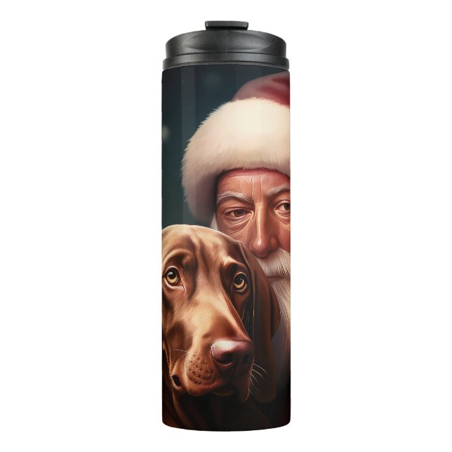 Vizsla With Santa Claus Festive Christmas Thermal Tumbler (Front)