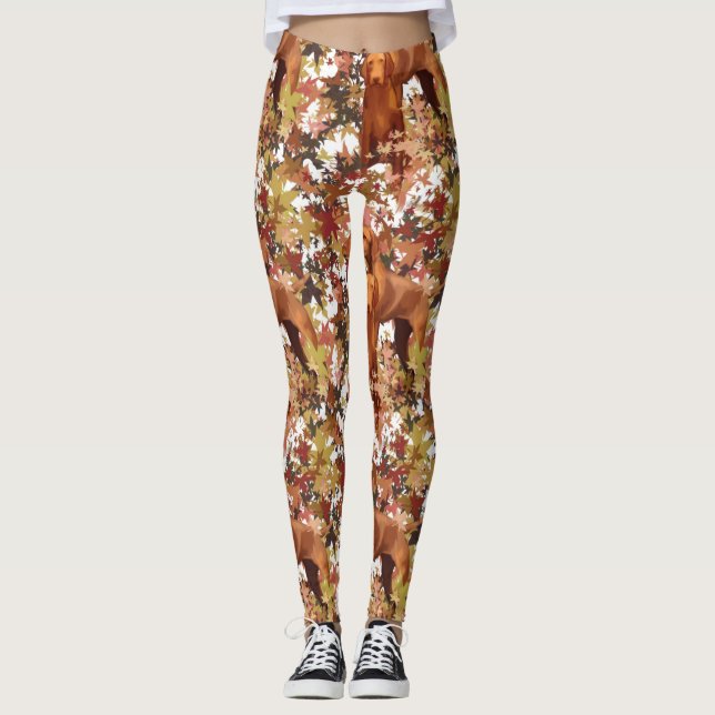 Vizslas and Autumn Leaves Leggings (Front)