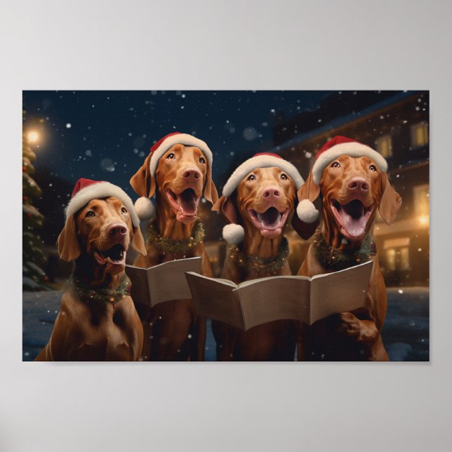 Vizslas Christmas Caroling Festive Holiday Poster (Front)