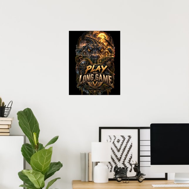 VLLC Play The Long Game Motivation Alligator Art Poster (Home Office)