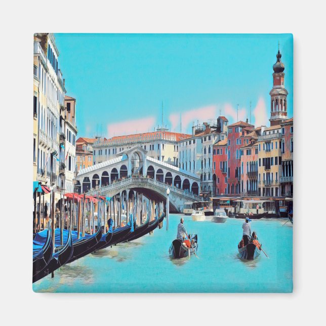 VNT006 VENICE, RIALTO, Gondolas, Italy, Fridge Magnet (Front)