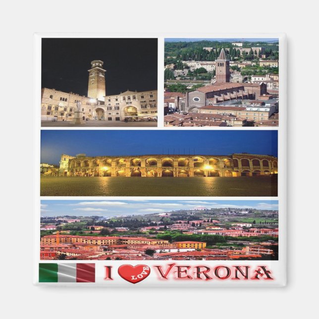 VNT090 VERONA I Love, Mosaic, Italy. Fridge Magnet (Front)