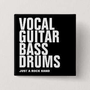 vocal, guitar, bass, drums... rock 15 cm square badge