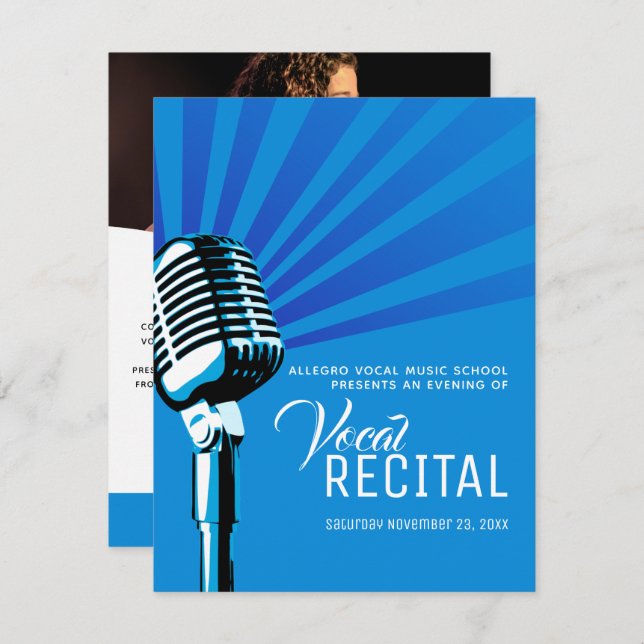 Vocal recital classic microphone music blue  invitation (Front/Back)