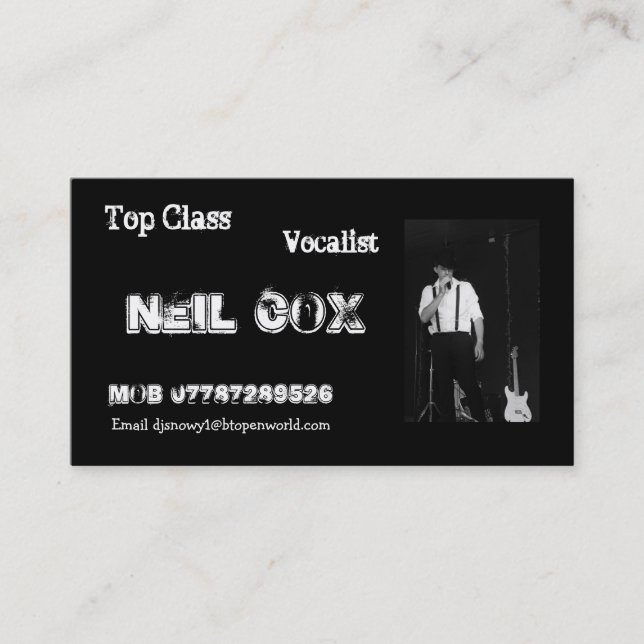 Vocalist Neil Cox Business Card (Front)
