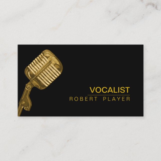 Vocalist Singer DJ Music Teacher Microphone Gold Business Card (Front)