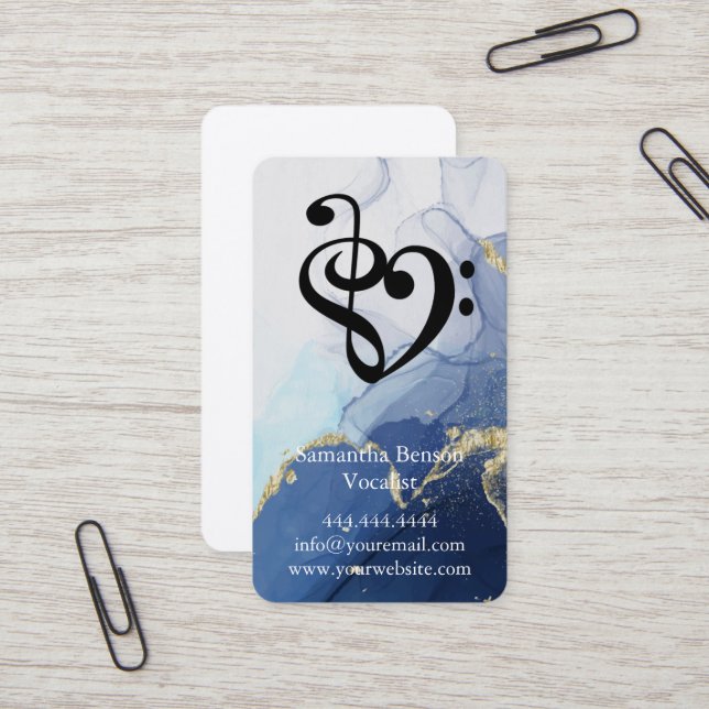 Vocalist Singer Musical Clef Logo Black White Business Card (Front/Back In Situ)