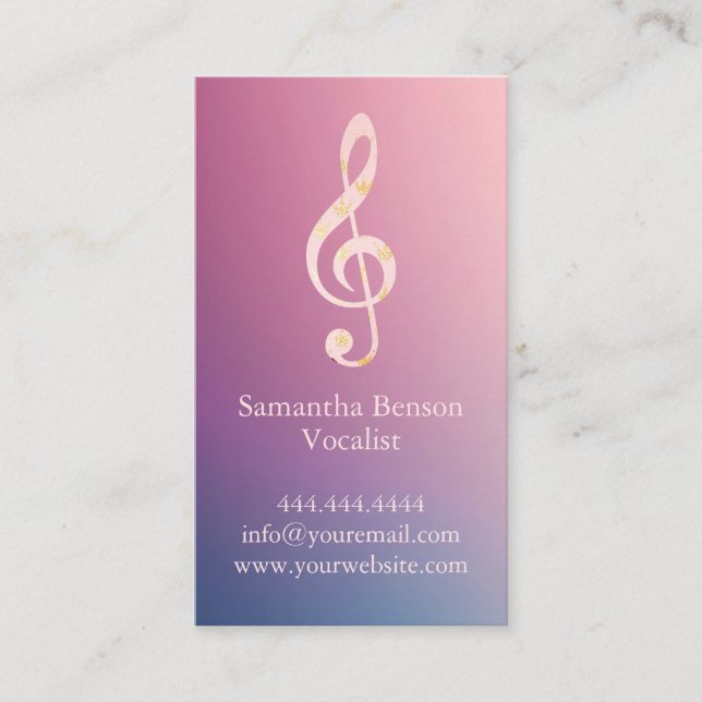 Vocalist Singer Musical Clef Logo Rose Gold Music Business Card (Front)