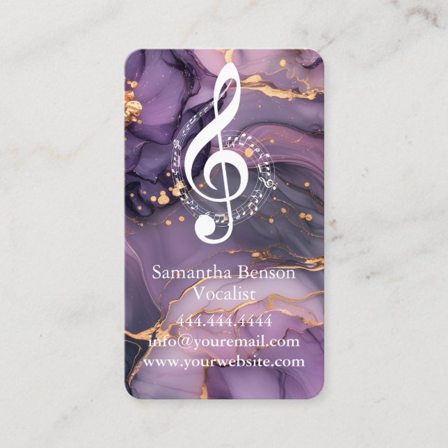 Vocalist Singer Musical Clef Logo Rose Gold Music  Business Card (Front)