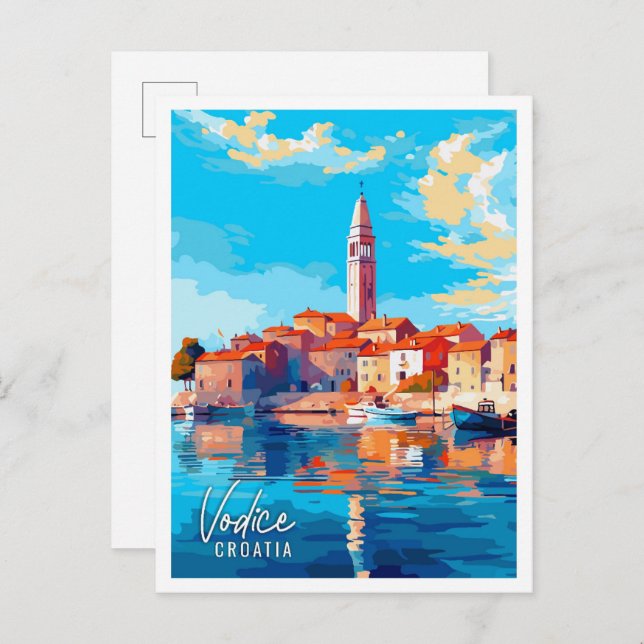 Vodice Croatia vintage travel illustration Postcard (Front/Back)