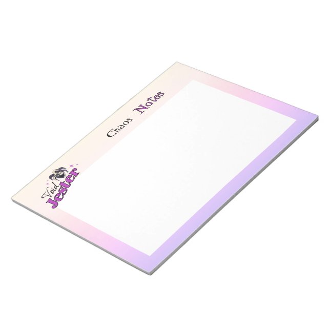 Void Jester Club – Smiling Chaos Jester Notepad (Angled)