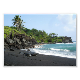 Volcanic black sand beach on Hawaii photo print