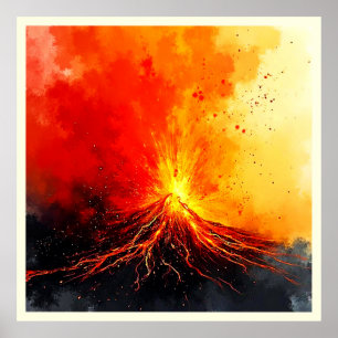 Volcanic Eruption Abstract Art Poster