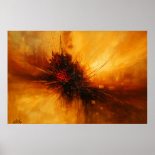 Volcanic Pulse - Red and Amber Abstract Eruption Poster