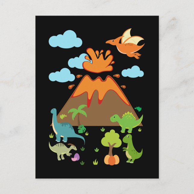 Volcano and Dino Boys Girls Funny Dinosaurs Postcard (Front)