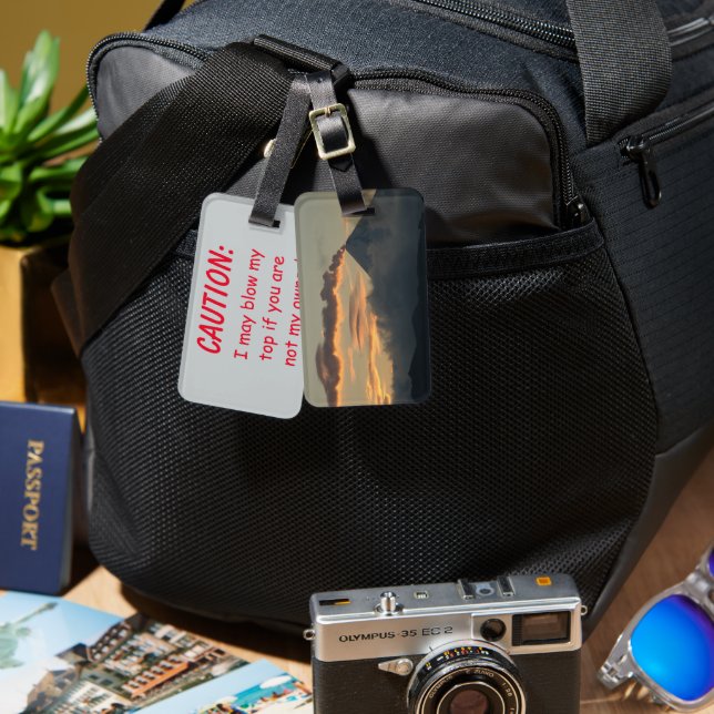 Volcano at Sunset Alaska Caution Luggage Tag (Front & Back)