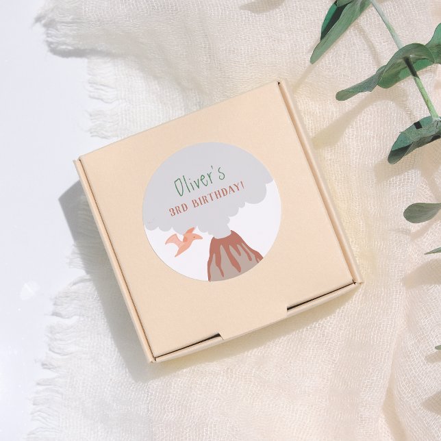 Volcano Dinosaur Boy Birthday Classic Round Sticker (Creator Uploaded)