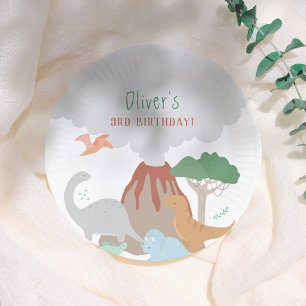 Volcano Dinosaur Boy Birthday Paper Plate