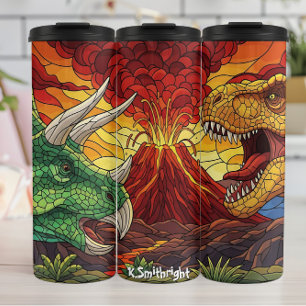 Volcano Dinosaurs Stained Glass Battle Thermal Tumbler