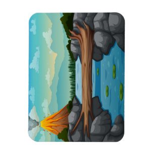 Volcano erupt illustration magnet