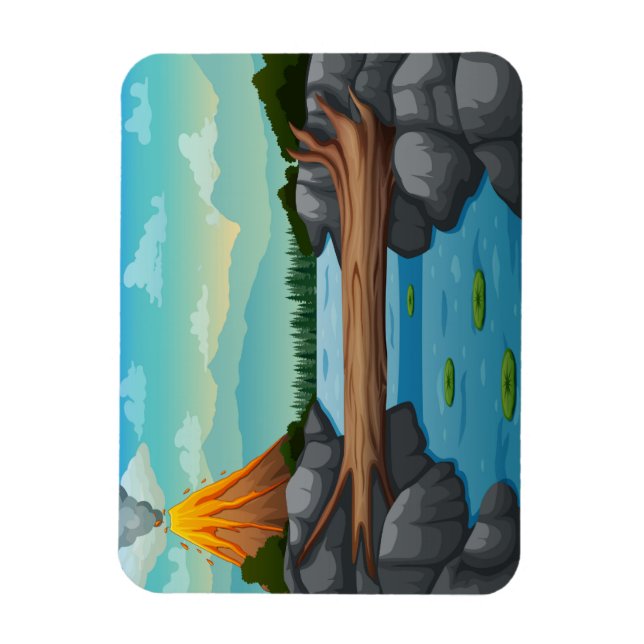 Volcano erupt illustration magnet (Vertical)