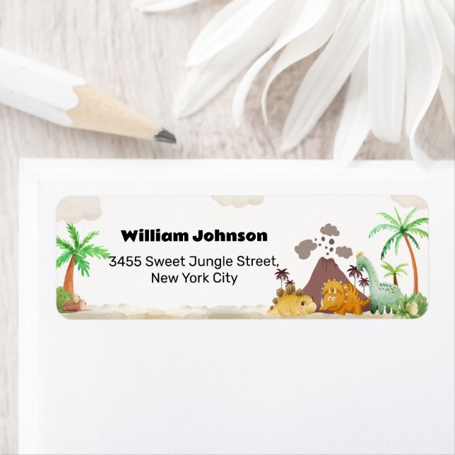 Volcano Hatching Dino Baby Shower Return Address Label (Insitu)
