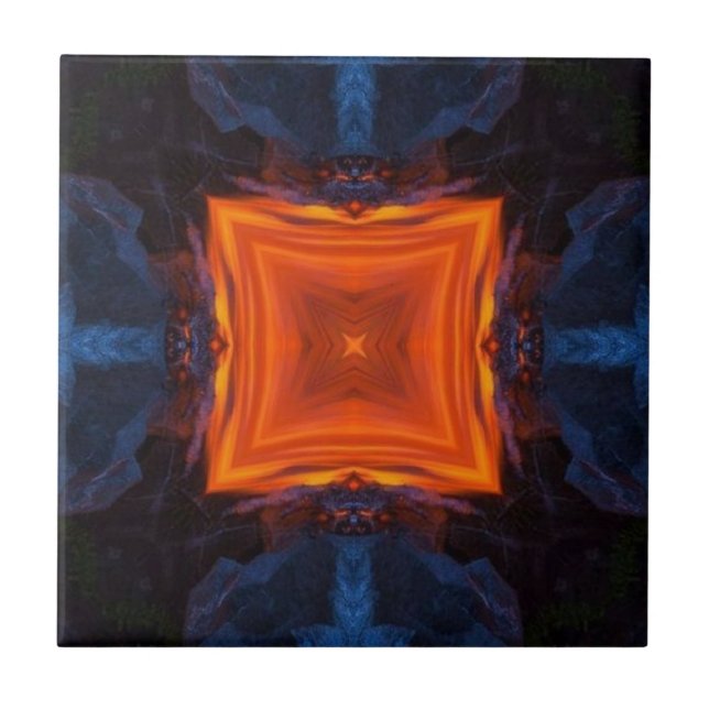 Volcano lava orange fire grey ashes geometric art ceramic tile (Front)