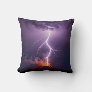 Volcano Lightning Eruption Dramatic Night Cushion