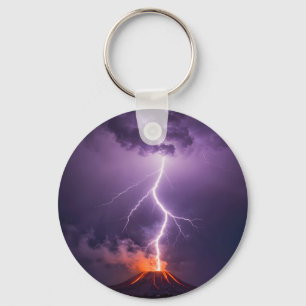 Volcano Lightning Eruption Dramatic Night Key Ring
