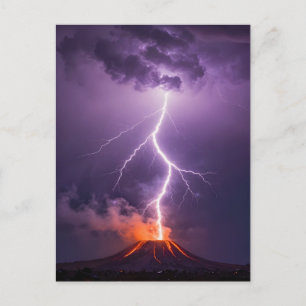 Volcano Lightning Eruption Dramatic Night Postcard
