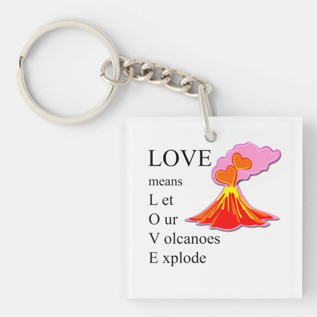 Volcano LOVE  Glass Coaster Key Ring (Front)